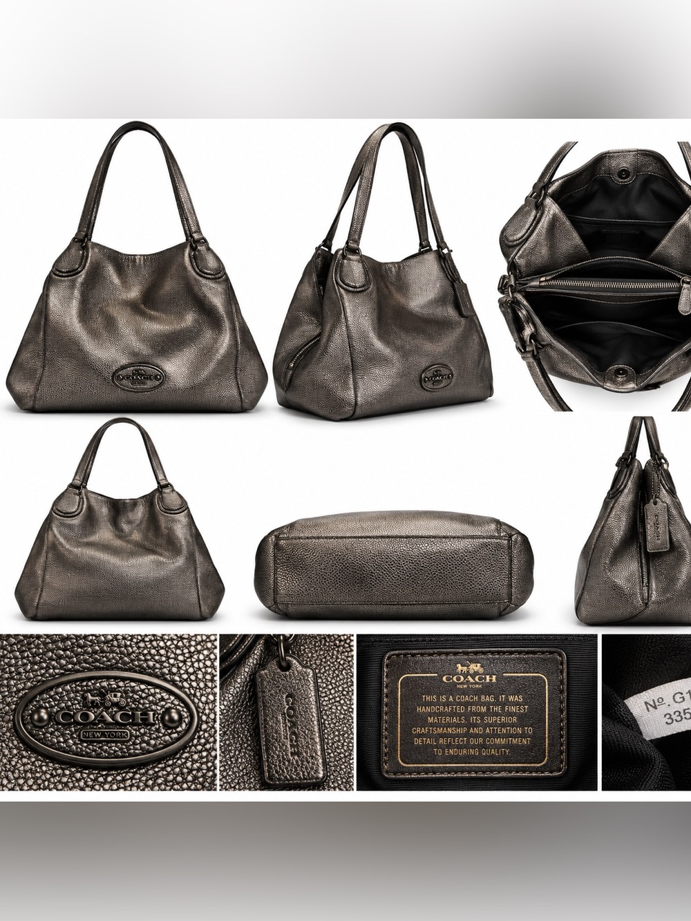 Coach Edie 31 Metallic Gunmetal Pebbled Leather Shoulder Bag 33520 - Picture 10 of 10